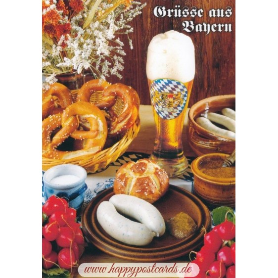 Bayrische Weißwurst Brotzeit - Ansichtskarte
