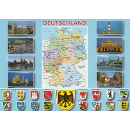 Germany - map and emblems - Viewcard