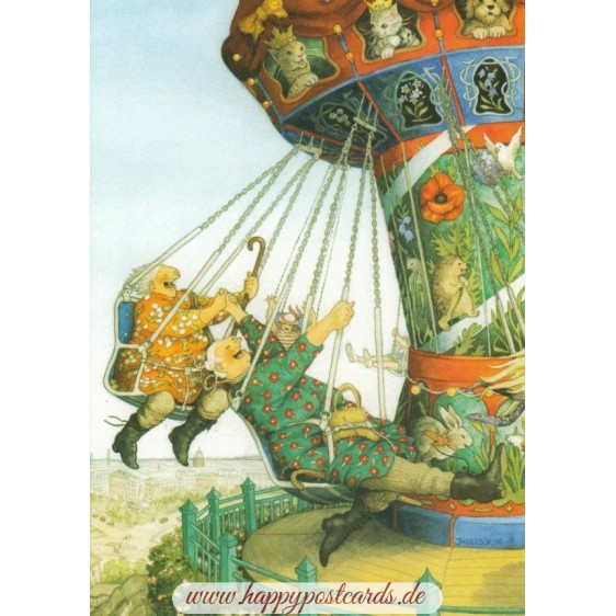 52 - Old Ladies on a carousel - Postcard