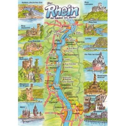 Rhine - Map - Postcard