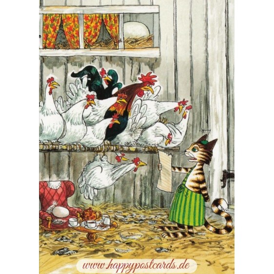 Findus visiting the chicken - Pettersson postcard