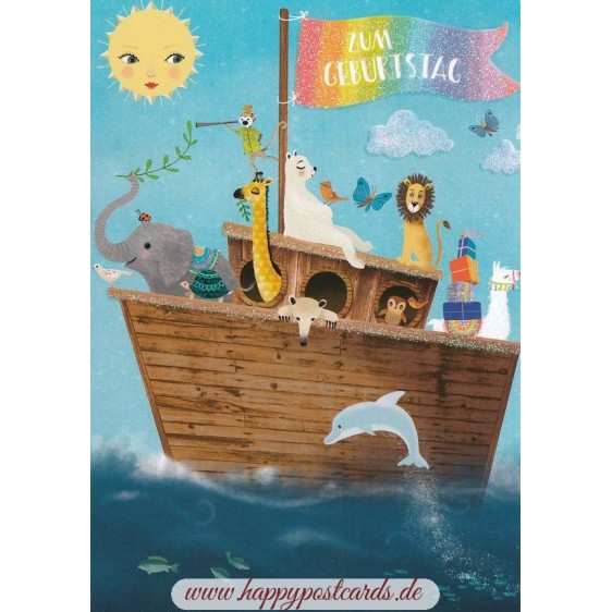 Zum Geburtstag - Schiff mit Tieren - Mila Marquis Postkarte