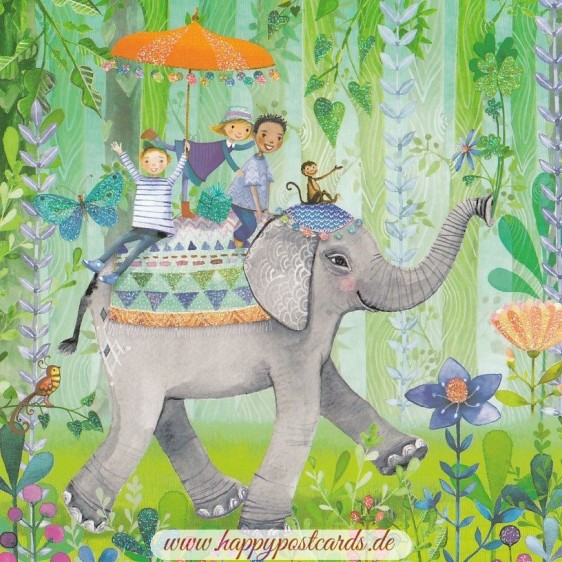 Children on an Elephant - Mila Marquis Postcard