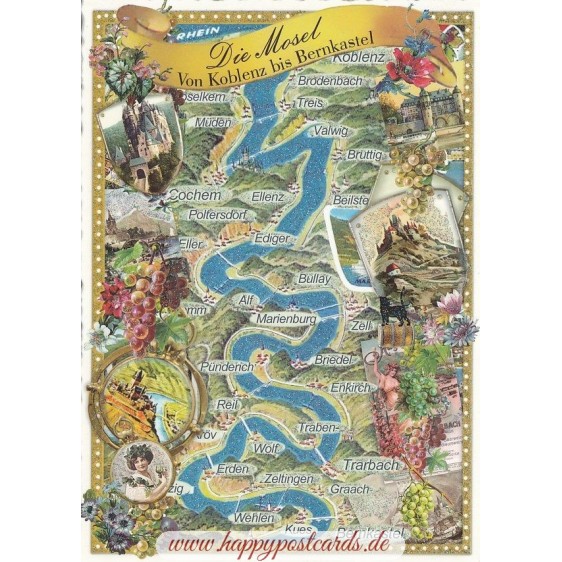 Mosel Map - Tausendschön - Postcard