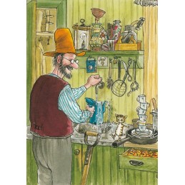 Pettersson with Findus in the kitchen - Pettersson postcard