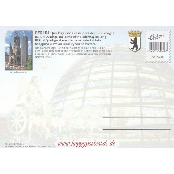 Berlin - Quadriga und Glaskuppel - Ansichtskarte