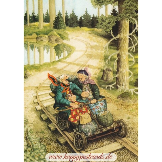 56 - Frauen fahren mit der Draisine - Löök Postkarte