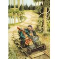 56 - Old Ladies driving a handcar - Postcard