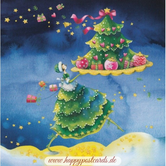 Woman with Christmastree - Nina Chen Postcard