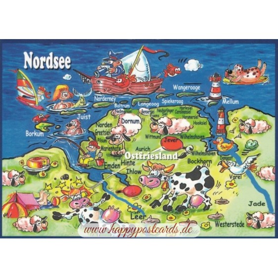 East Frisia - Map - Postcard