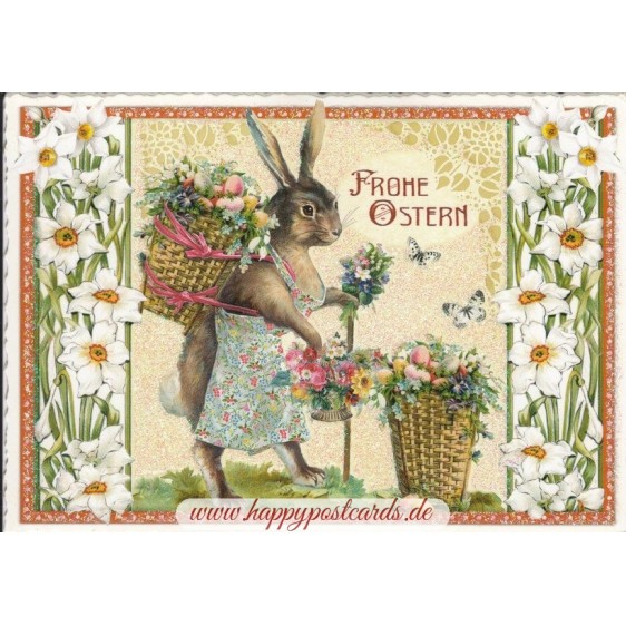 Frohe Ostern - Hase mit Korb - Tausendschön - Weihnachtskarte