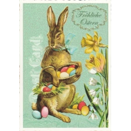 Happy Easter - Bunny with eggs - Tausendschön - Postcard