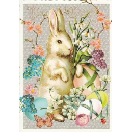 Happy Easter - Bunny with flowers - Tausendschön - Postcard