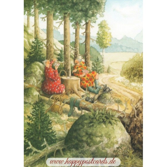 60 - Old Ladies playing cards in the woods - Postcard