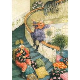 61 - Old Ladies sliding down the stairs - Postcard