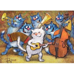 Cats playing Jazz - Blue Cats - Postcard