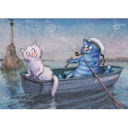 Erstes Date - Blaue Katzen - Postkarte