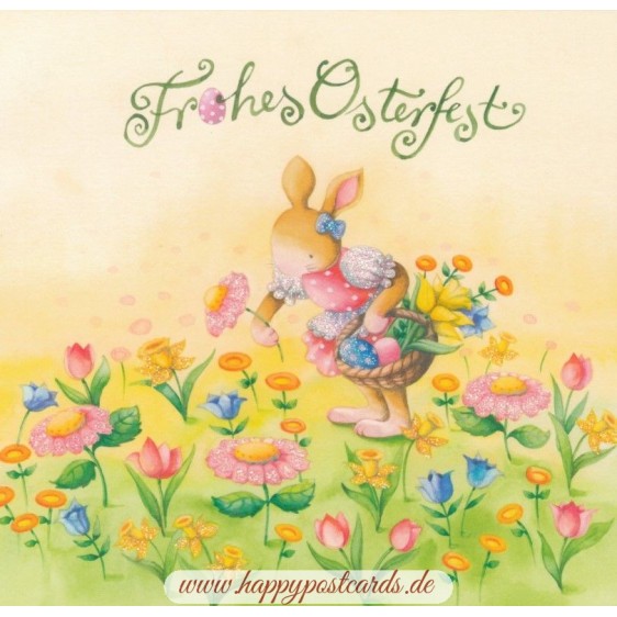 Frohes Osterfest - Bunny with Flowers - Nina Chen Postcard