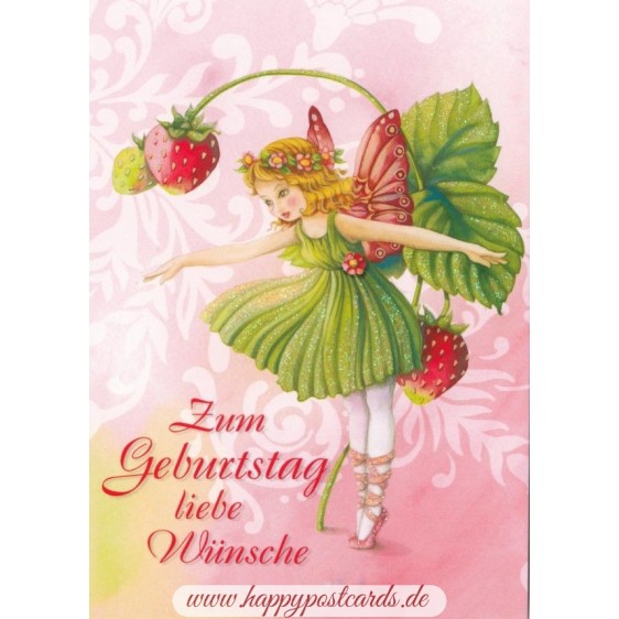 Zum Geburtstag - Elfe mit Erdbeeren - Nina Chen Postkarte