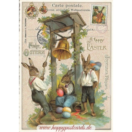 Happy Easter - Bunnies with a Bell - Tausendschön - Postcard