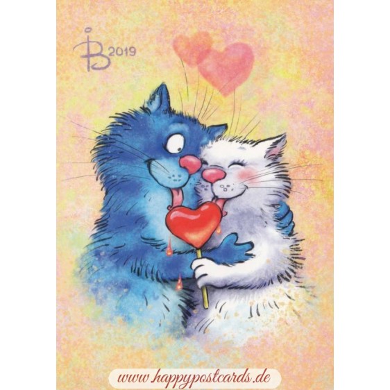 Amore - Blaue Katzen - Postkarte