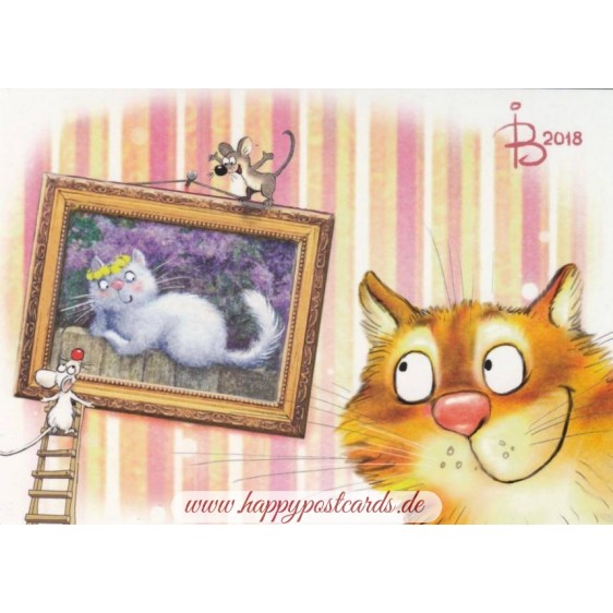 Porträt - Blaue Katzen - Postkarte