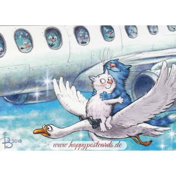 Im siebten Himmel - Blaue Katzen - Postkarte