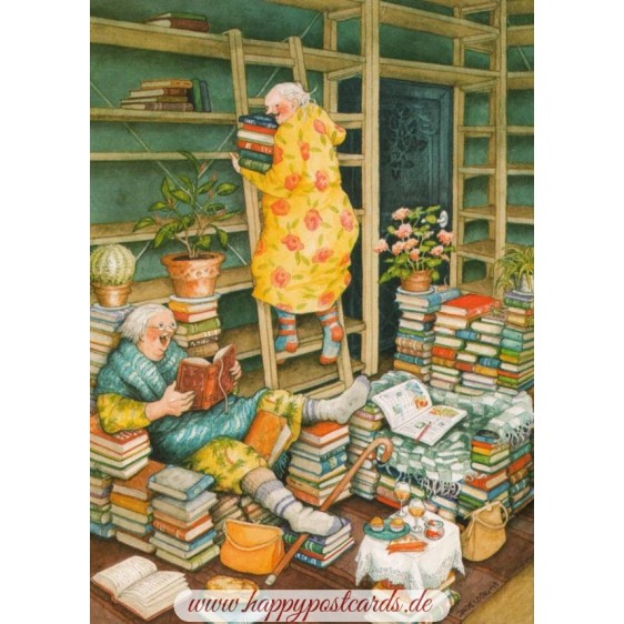 66 - Old Ladies reading Books - Postcard