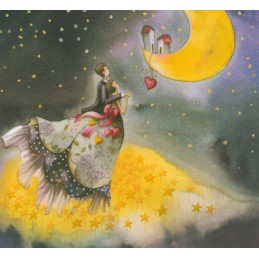 Paar blickt auf Mond - Nina Chen Postkarte