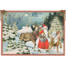 Weihnachtsmann mit Hirsch - Tausendschön - Weihnachtskarte