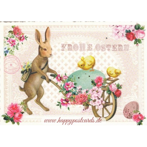 Frohe Ostern - Bunny with wheelbarrow - Tausendschön - Postcard
