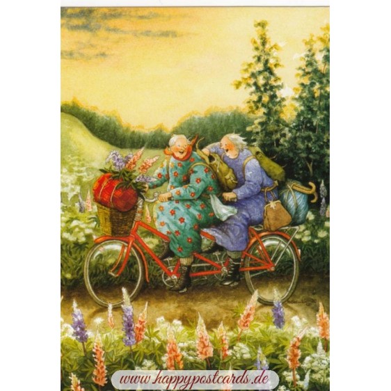 68 - Old Ladies on a tandem - Postcard