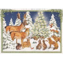 Animals at a Christmastree - Tausendschön - Postcard
