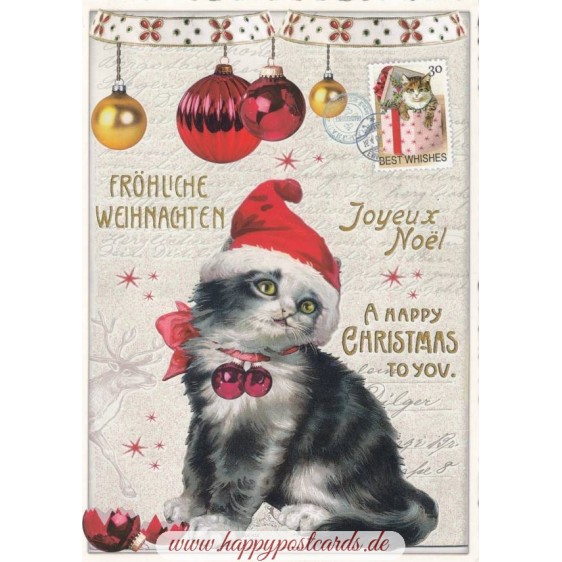 Happy Christmas - Cat - Tausendschön - Postcard