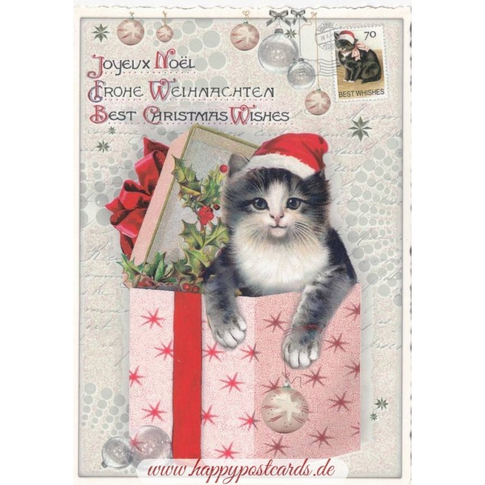 Schnee Grußkarten Glückwunsch Weihnachten Frohes Fest Tannenbaum Postkarten Sterne Merry Catmas/Weihnachtskarten Karten Katzen 
