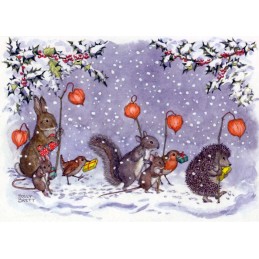 Tiere mit chinesischen Laternen - Weihnachtskarte