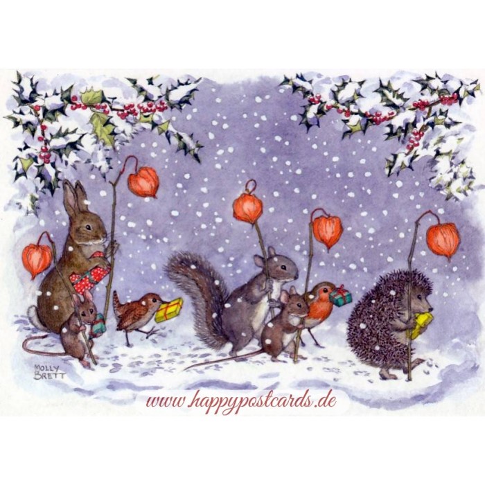 Tiny Tami Merry Christmas Postkarte Waldtiere im Schnee Weihnachtskarte 
