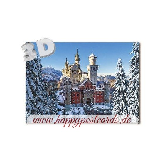 3D Neuschwanstein - Winter -  3D Postkarte