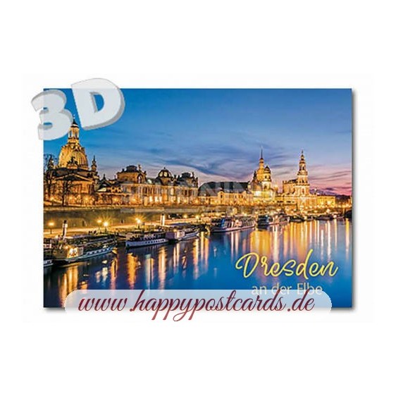 3D Dresden - Elbe bei Nacht -  3D Postkarte