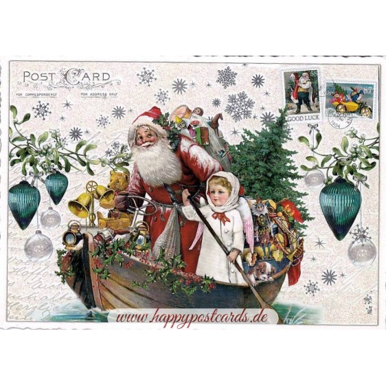 Weihnachtsmann im Boot - Tausendschön - Weihnachtskarte