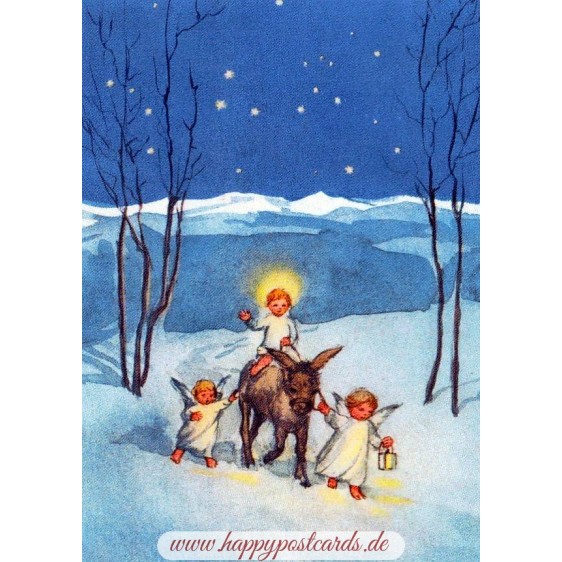 Angels with a donkey - Postcard