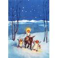 Engelchen mit Esel im Schnee - Weihnachtskarte