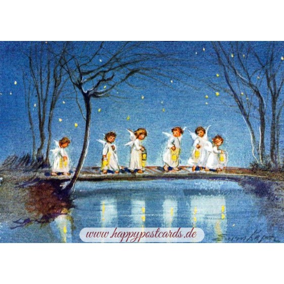 Sechs Engel mit Laternen - Weihnachtskarte