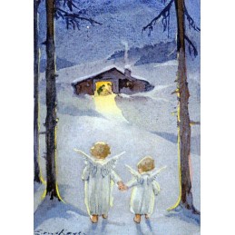 Two Angels on their way to the manger - Postcard