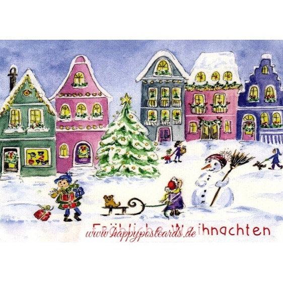 Fröhliche Weihnachten - Winter Village - Christmas Postcard