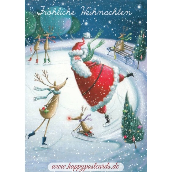 Fröhliche Weihnachten - Schlittschuhlauf - Weihnachtskarte