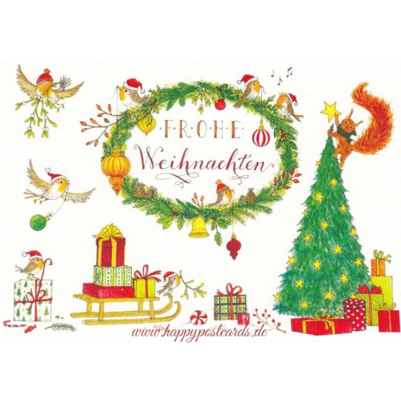 Frohe Weihnachten - Sledge with presents - de Waard postcard