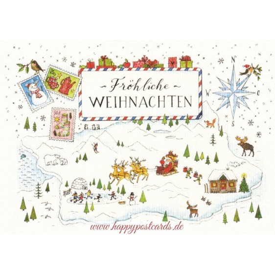 Fröhliche Weihnachten - Winterszene - de Waard Postkarte