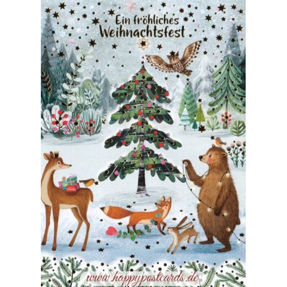 Ein fröhliches Weihnachtsfest - Tiere im Wald - Mila Marquis Postkarte