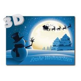 3D Frohe Weihnachten - Sledge with reindeers - 3D Postcard